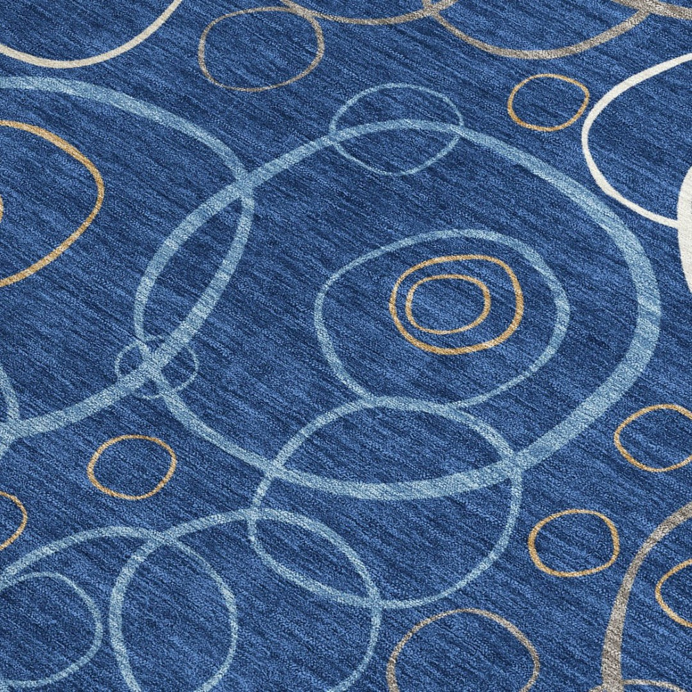 HomeRoots 8' X 10' Navy Blue Geometric Area Rug - Stylish, Washable & Durable for Indoor/Outdoor Spaces 690834