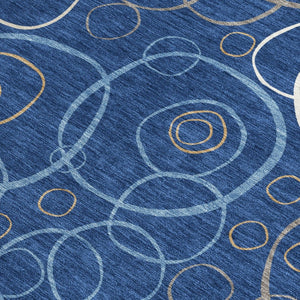 HomeRoots 8' X 10' Navy Blue Geometric Area Rug - Stylish, Washable & Durable for Indoor/Outdoor Spaces 690834