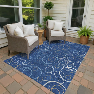 HomeRoots 8' X 10' Navy Blue Geometric Area Rug - Stylish, Washable & Durable for Indoor/Outdoor Spaces 690834