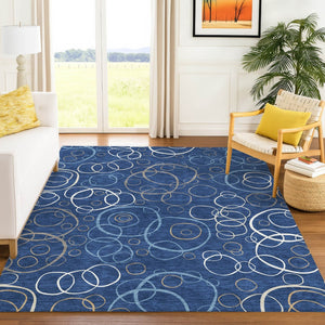 HomeRoots 8' X 10' Navy Blue Geometric Area Rug - Stylish, Washable & Durable for Indoor/Outdoor Spaces 690834