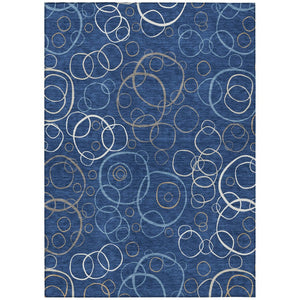 HomeRoots 9' Modern Geometric Navy Blue, Ivory & Brown Area Rug - Washable, Stain-Resistant for Indoor/Outdoor Use 690835