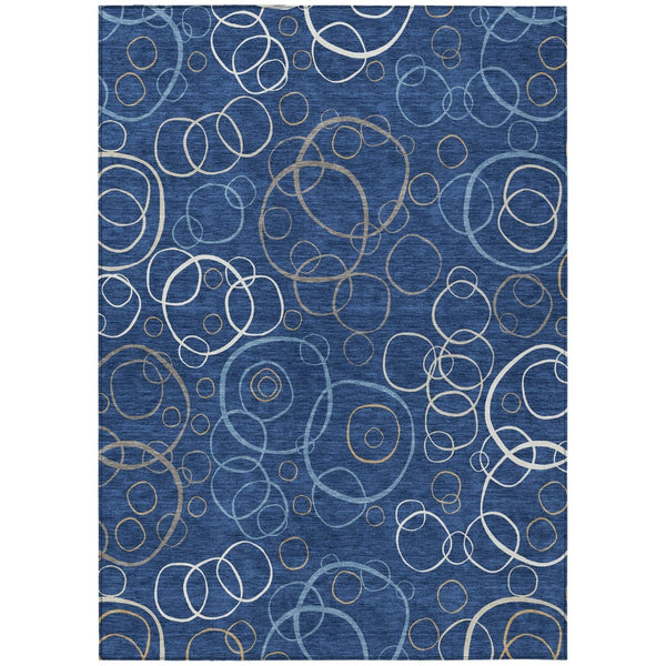 HomeRoots 9' Modern Geometric Navy Blue, Ivory & Brown Area Rug - Washable, Stain-Resistant for Indoor/Outdoor Use 690835