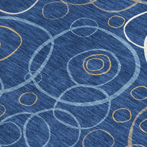 HomeRoots 10' Navy Blue Ivory Brown Geometric Washable Area Rug for Indoor Outdoor Use - Durable & Stylish! 690836