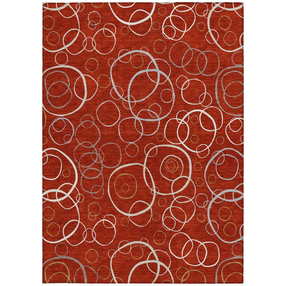 HomeRoots 5' X 8' Red And Ivory Geometric Area Rug - Stylish, Durable, Washable for Indoor & Outdoor Spaces 690838