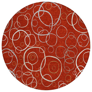 HomeRoots 8' Red And Ivory Round Geometric Area Rug - Durable, Washable Design for Indoor & Outdoor Spaces 690839