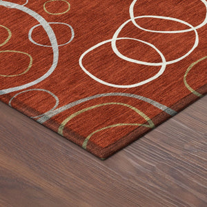 HomeRoots 8' Red And Ivory Round Geometric Area Rug - Durable, Washable Design for Indoor & Outdoor Spaces 690839