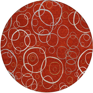 HomeRoots 8' Red And Ivory Round Geometric Area Rug - Durable, Washable Design for Indoor & Outdoor Spaces 690839