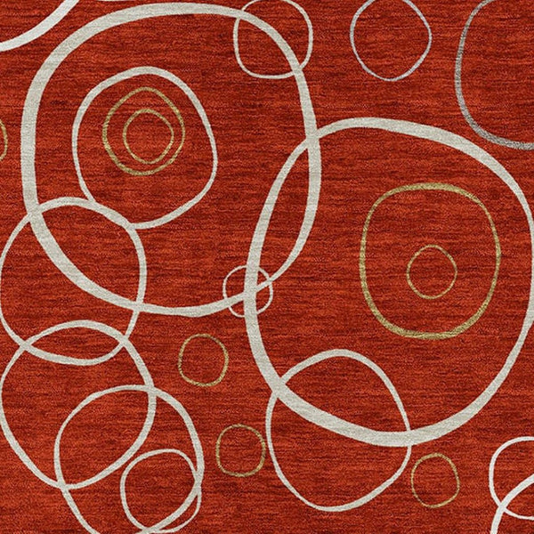 HomeRoots 10' Red and Ivory Geometric Washable Area Rug – Versatile Indoor Outdoor Decor for High-Traffic Spaces 690842