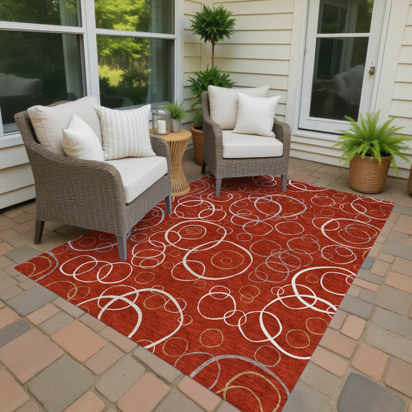 HomeRoots 10' Red and Ivory Geometric Washable Area Rug – Versatile Indoor Outdoor Decor for High-Traffic Spaces 690842