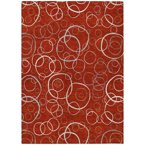 HomeRoots 10' Red and Ivory Geometric Washable Area Rug – Versatile Indoor Outdoor Decor for High-Traffic Spaces 690842