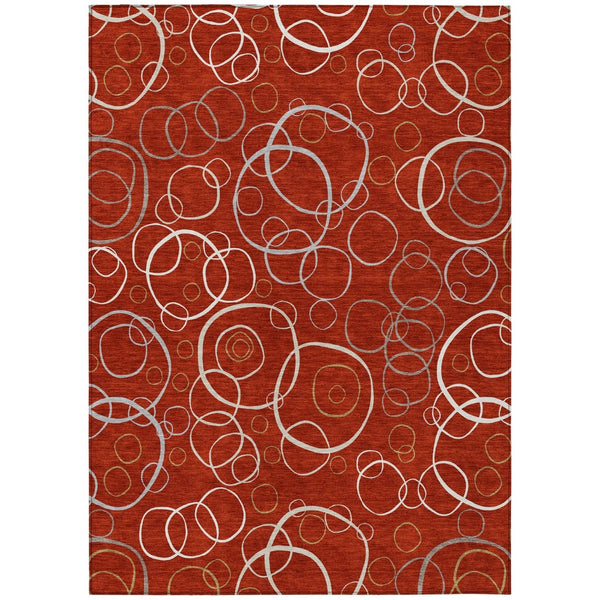 HomeRoots 10' Red and Ivory Geometric Washable Area Rug – Versatile Indoor Outdoor Decor for High-Traffic Spaces 690842