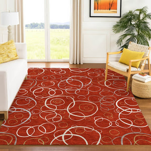 HomeRoots 10' Red and Ivory Geometric Washable Area Rug – Versatile Indoor Outdoor Decor for High-Traffic Spaces 690842