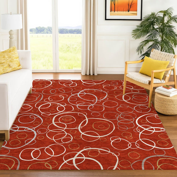 HomeRoots 10' Red and Ivory Geometric Washable Area Rug – Versatile Indoor Outdoor Decor for High-Traffic Spaces 690842