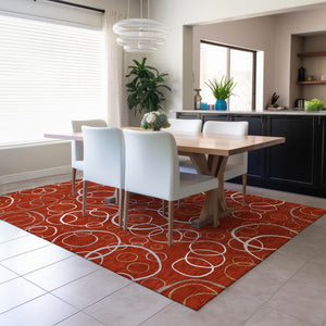 HomeRoots 10' Red and Ivory Geometric Washable Area Rug – Versatile Indoor Outdoor Decor for High-Traffic Spaces 690842