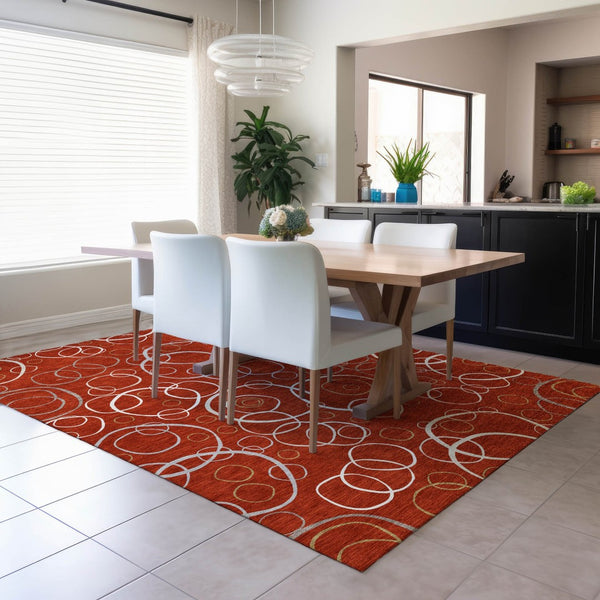 HomeRoots 10' Red and Ivory Geometric Washable Area Rug – Versatile Indoor Outdoor Decor for High-Traffic Spaces 690842