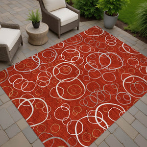 HomeRoots 10' Red and Ivory Geometric Washable Area Rug – Versatile Indoor Outdoor Decor for High-Traffic Spaces 690842