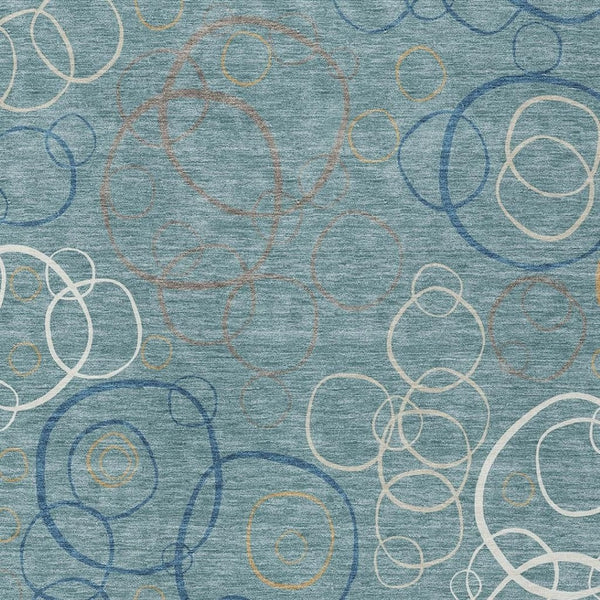 HomeRoots 5' Stylish Teal Blue Beige & Ivory Geometric Washable Area Rug - Perfect for Indoor & Outdoor Spaces! 690844