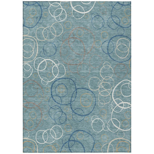HomeRoots 5' Stylish Teal Blue Beige & Ivory Geometric Washable Area Rug - Perfect for Indoor & Outdoor Spaces! 690844