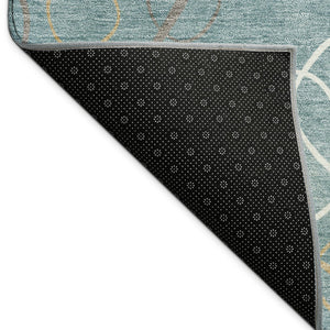 HomeRoots 5' Stylish Teal Blue Beige & Ivory Geometric Washable Area Rug - Perfect for Indoor & Outdoor Spaces! 690844
