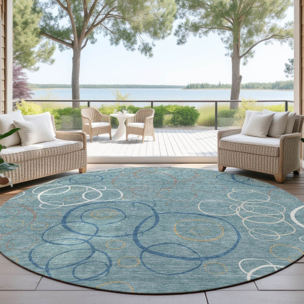 HomeRoots 8' Teal Blue Beige Geometric Area Rug - Stylish, Washable Design for Indoor & Outdoor Spaces! 690845