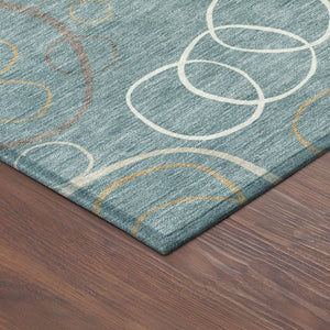 HomeRoots 8' Teal Blue Beige Geometric Area Rug - Stylish, Washable Design for Indoor & Outdoor Spaces! 690845