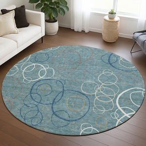 HomeRoots 8' Teal Blue Beige Geometric Area Rug - Stylish, Washable Design for Indoor & Outdoor Spaces! 690845