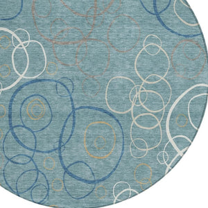 HomeRoots 8' Teal Blue Beige Geometric Area Rug - Stylish, Washable Design for Indoor & Outdoor Spaces! 690845