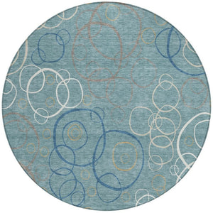 HomeRoots 8' Teal Blue Beige Geometric Area Rug - Stylish, Washable Design for Indoor & Outdoor Spaces! 690845