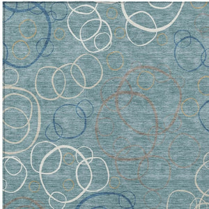 HomeRoots 8' X 10' Teal Blue Geometric Area Rug - Stylish, Washable, Indoor/Outdoor, Durable & Easy to Clean 690846
