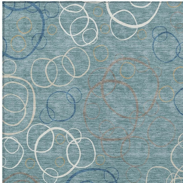 HomeRoots 8' X 10' Teal Blue Geometric Area Rug - Stylish, Washable, Indoor/Outdoor, Durable & Easy to Clean 690846