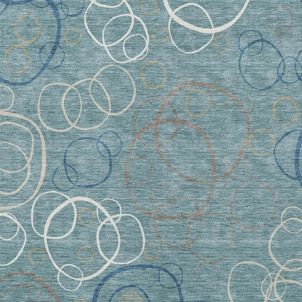 HomeRoots 9' X 12' Teal Blue Beige Ivory Geometric Rug - Durable, Washable, Stylish for Indoor & Outdoor Use 690847