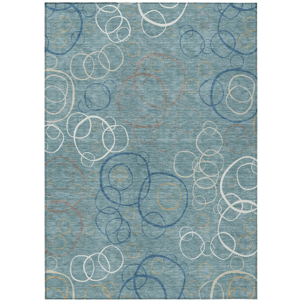 HomeRoots 9' X 12' Teal Blue Beige Ivory Geometric Rug - Durable, Washable, Stylish for Indoor & Outdoor Use 690847