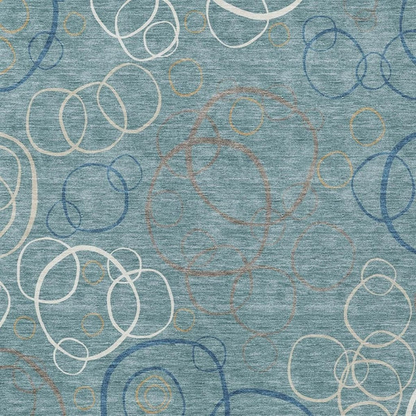 HomeRoots 10' X 14' Teal Blue Beige Ivory Geometric Rug - Durable, Washable Indoor/Outdoor Area for Any Space 690848