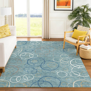 HomeRoots 10' X 14' Teal Blue Beige Ivory Geometric Rug - Durable, Washable Indoor/Outdoor Area for Any Space 690848