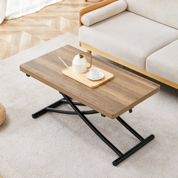 English Elm Modern Adjustable Lift Table Walnut Grain Mdf Top Slim Metal Legs Home Office Use Black,Natural Wood W1151P302104