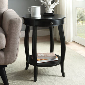 English Elm Round Retro Accent Table with Drawer and Open Shelf on Cabriole Legs for Stylish Living Spaces Black B016P310492