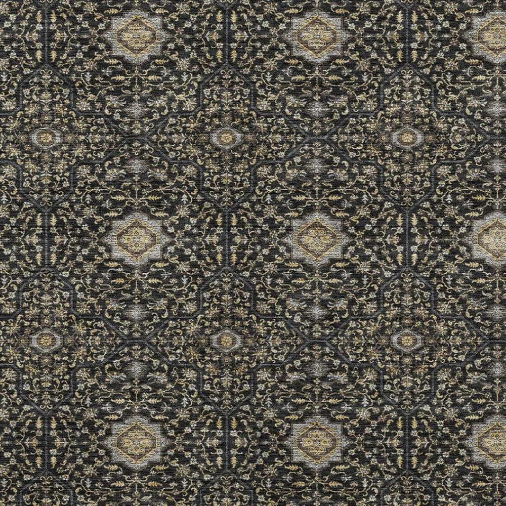 HomeRoots 5' X 8' Durable Black, Brown & Gray Oriental Area Rug - Washable Indoor/Outdoor for Versatile Use 690850