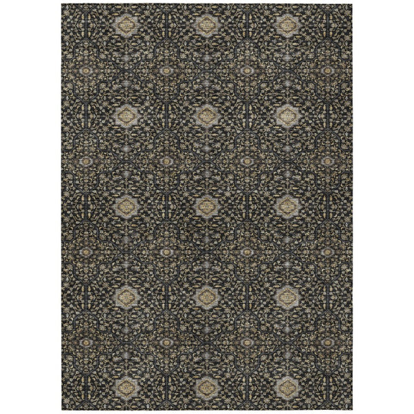 HomeRoots 5' X 8' Durable Black, Brown & Gray Oriental Area Rug - Washable Indoor/Outdoor for Versatile Use 690850