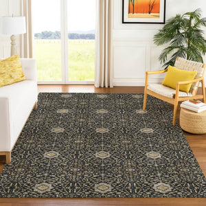 HomeRoots 5' X 8' Durable Black, Brown & Gray Oriental Area Rug - Washable Indoor/Outdoor for Versatile Use 690850