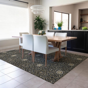 HomeRoots 5' X 8' Durable Black, Brown & Gray Oriental Area Rug - Washable Indoor/Outdoor for Versatile Use 690850