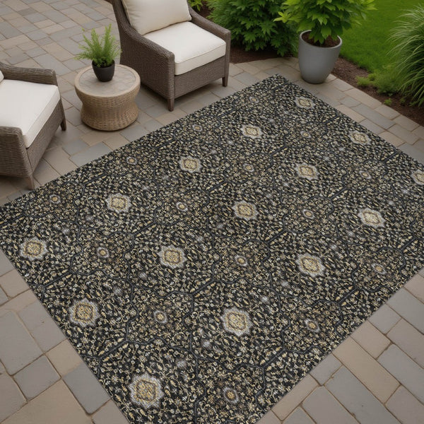 HomeRoots 5' X 8' Durable Black, Brown & Gray Oriental Area Rug - Washable Indoor/Outdoor for Versatile Use 690850