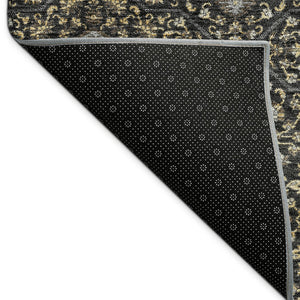 HomeRoots 8' Round Washable Oriental Area Rug in Black, Brown & Gray - Durable for Indoor & Outdoor Use! 690851