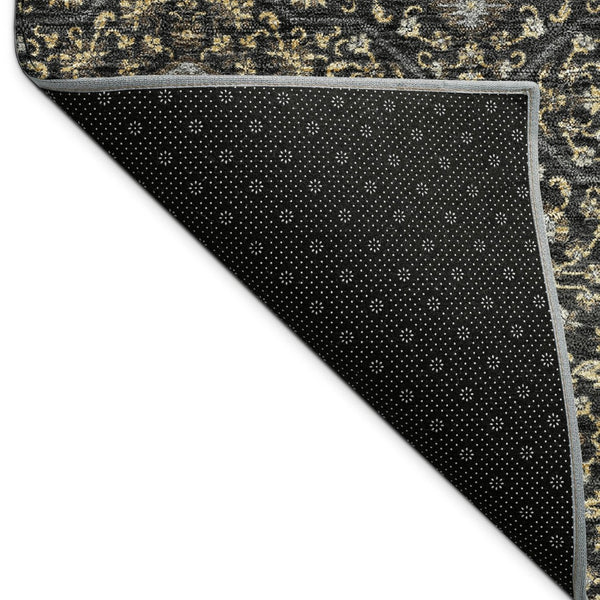 HomeRoots 8' Round Washable Oriental Area Rug in Black, Brown & Gray - Durable for Indoor & Outdoor Use! 690851