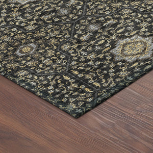 HomeRoots 8' Round Washable Oriental Area Rug in Black, Brown & Gray - Durable for Indoor & Outdoor Use! 690851