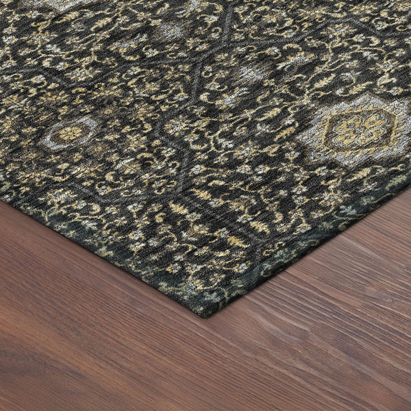 HomeRoots 8' Round Washable Oriental Area Rug in Black, Brown & Gray - Durable for Indoor & Outdoor Use! 690851