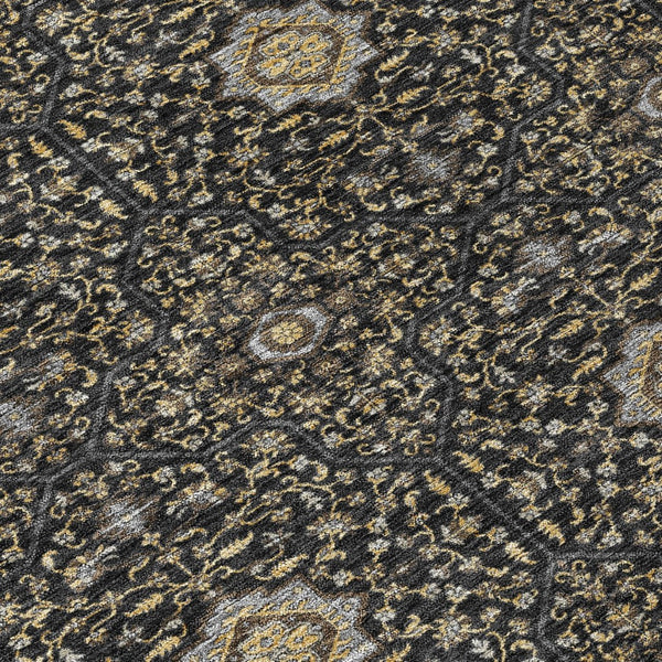 HomeRoots 8' Round Washable Oriental Area Rug in Black, Brown & Gray - Durable for Indoor & Outdoor Use! 690851
