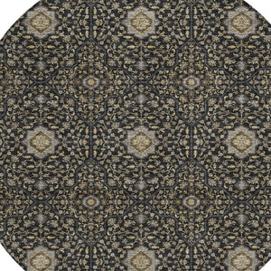 HomeRoots 8' Round Washable Oriental Area Rug in Black, Brown & Gray - Durable for Indoor & Outdoor Use! 690851