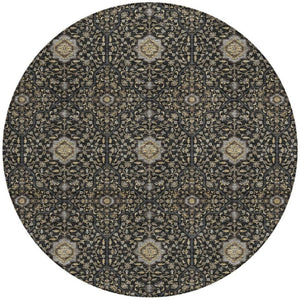 HomeRoots 8' Round Washable Oriental Area Rug in Black, Brown & Gray - Durable for Indoor & Outdoor Use! 690851