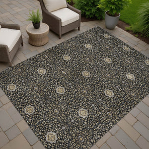 HomeRoots 8' X 10' Durable Black, Brown & Gray Oriental Washable Area Rug for Indoors & Outdoors - Stylish Charm 690852