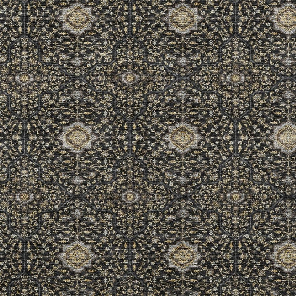 HomeRoots 9' X 12' Stylish Black Brown and Gray Oriental Area Rug – Washable, Durable for Indoor & Outdoor Use 690853